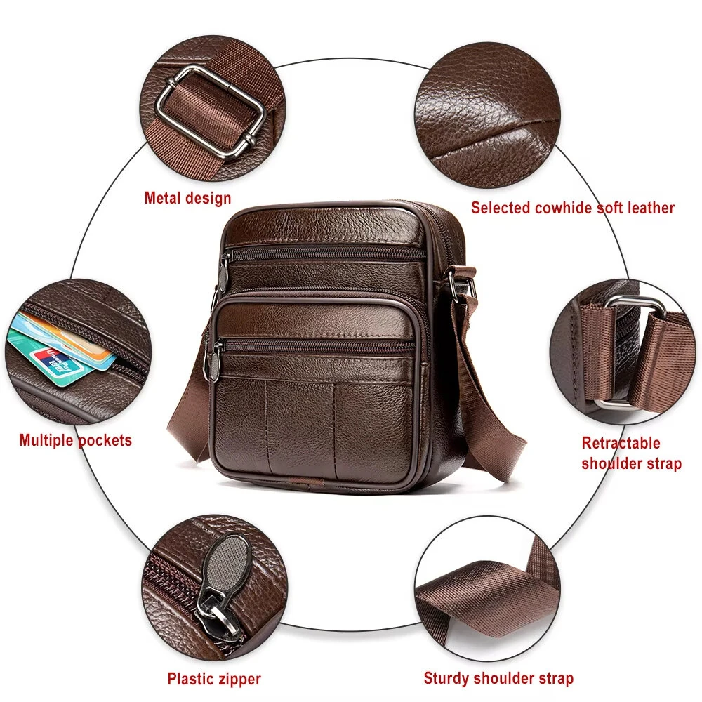 (image for) Ekphero Men's Genuine Leather Shoulder Bag Bussiness Casual Messenger Bag Multiple Pocket Capacity Crossbody Bag